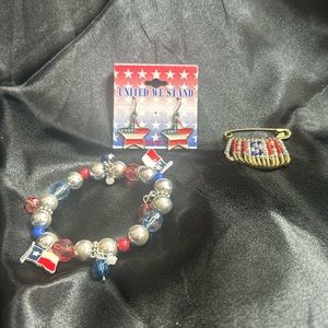 USA red white and blue American 4th of July jewelry set of three(3)